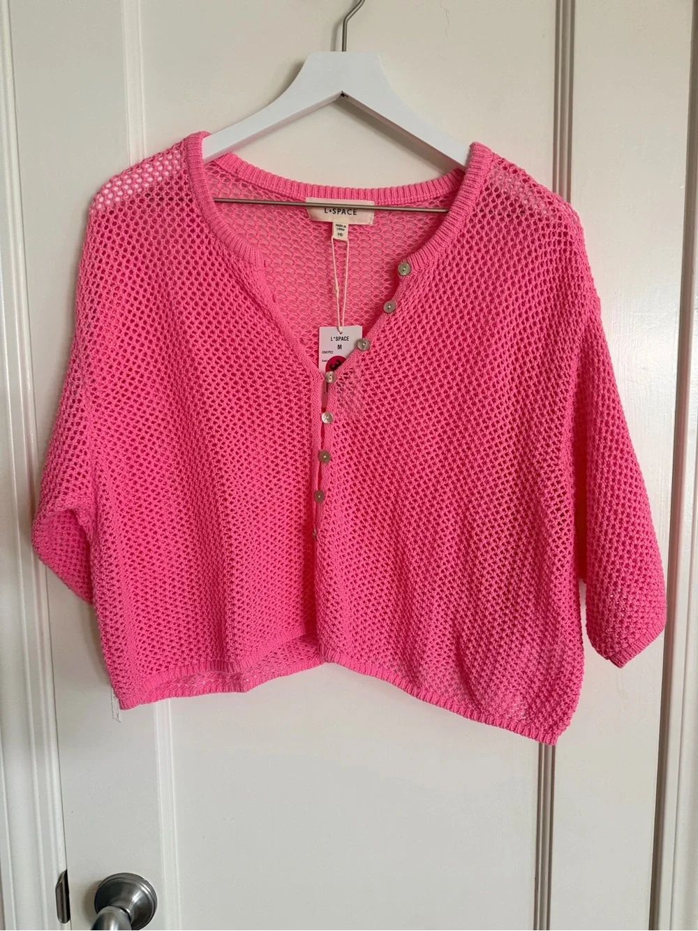 L*Space “Coast is Clear” Knit Mesh Coverup Top Pink M